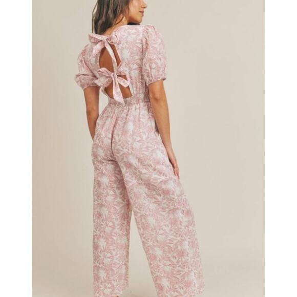 Vici Pink & White Tropical Floral Tie Back Jampsuit - Picture 2 of 11